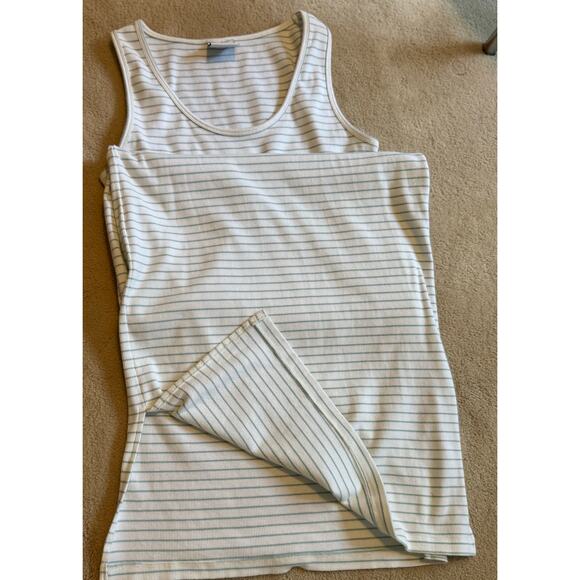 Mamalicious Maternity Ribbed Tank Jersey Midi Dress White Green Stripes Size L - Picture 3 of 7